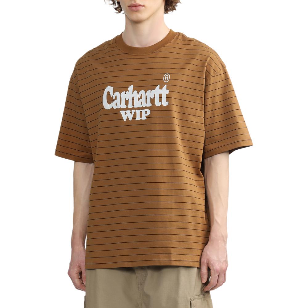 Carhartt WIP SS24 Logo Print Striped Short Sleeve T-Shirt Men Tops Brown CHXTEI032850M-BWB