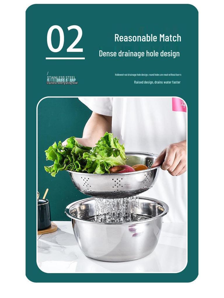 Stainless Steel 3-Piece Vegetable Cutter & Grater Set with Multifunctional Wash and Drain Basin