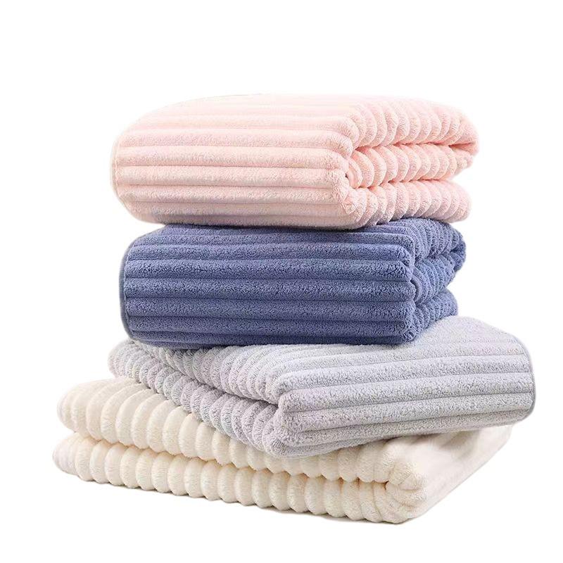 Plush Candy Stripe Coral Fleece Oversized Quick-Dry Towel for Face & Hair
