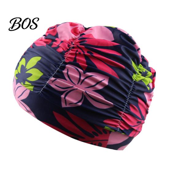 Soft Swim Cap Cloth Swimming Pool for Women, Breathable Colorful Ruffle Loose Fit Cap, Elastic Ear Protection Short Long Hair Bathing Hat