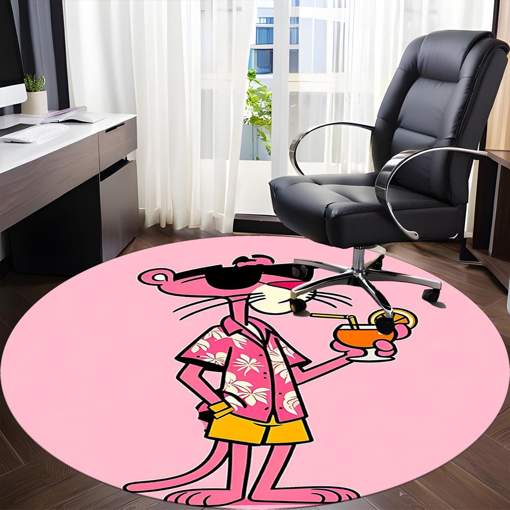 1 pieza Camisa Hawaiana Pantera Rosa Alfombra Redonda para Oficina, Debajo de Sillas de Oficina Dormitorio Sala de Estar Decoración del Hogar, Disponible en Varios Tamaños0