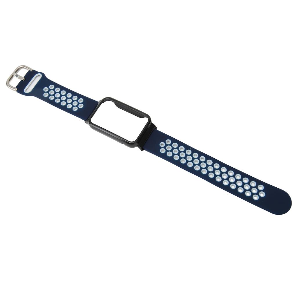 Breathable Silicone Watch Strap Band with Protective Bumper Case Accessory Fit for Mi Band 7 Pro Black Red and Black