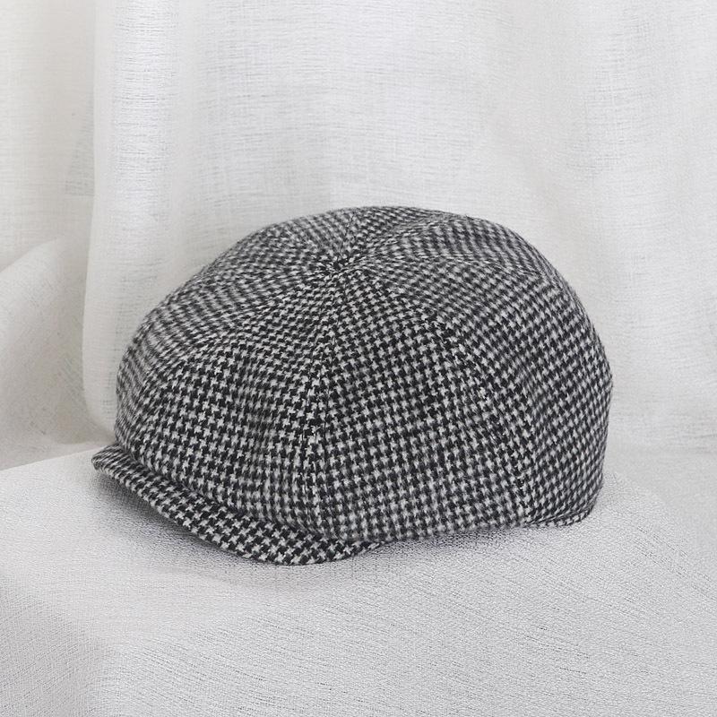 Autumn and winter parent-child children's beret adult color matching octagonal hat men's and women's thousand bird grid forward hat versatile