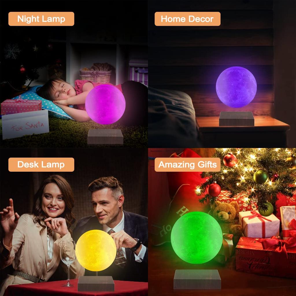 Rotating 3D Moonlight Magnetic Levitation Lunar Night Light Unique Holiday Birthday Gift Room Table Desk 16 Colors LED Moon Levitating Moon Lamp