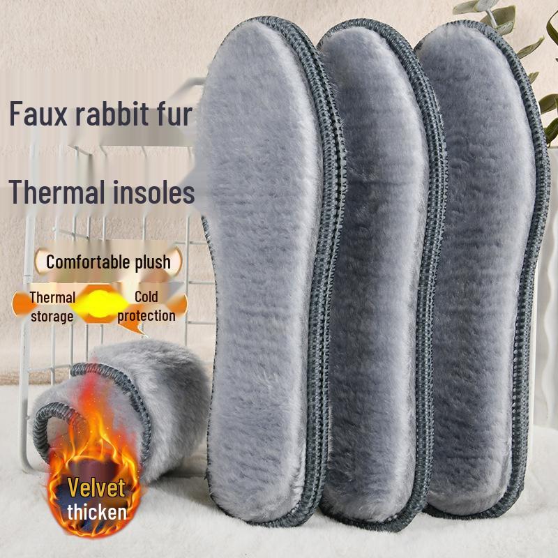 Winter Fleece-Lined Thickened Insoles with Soft Faux Rabbit Fur, Sweat-Absorbent, Odor-Resistant, Felt Cotton for Men's Warmth