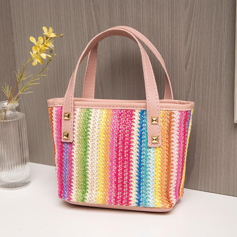 Woven Vegetable Basket Handbag, New Bags, Women s Straw Woven Rivet Shoulder Bag, Women s Bag