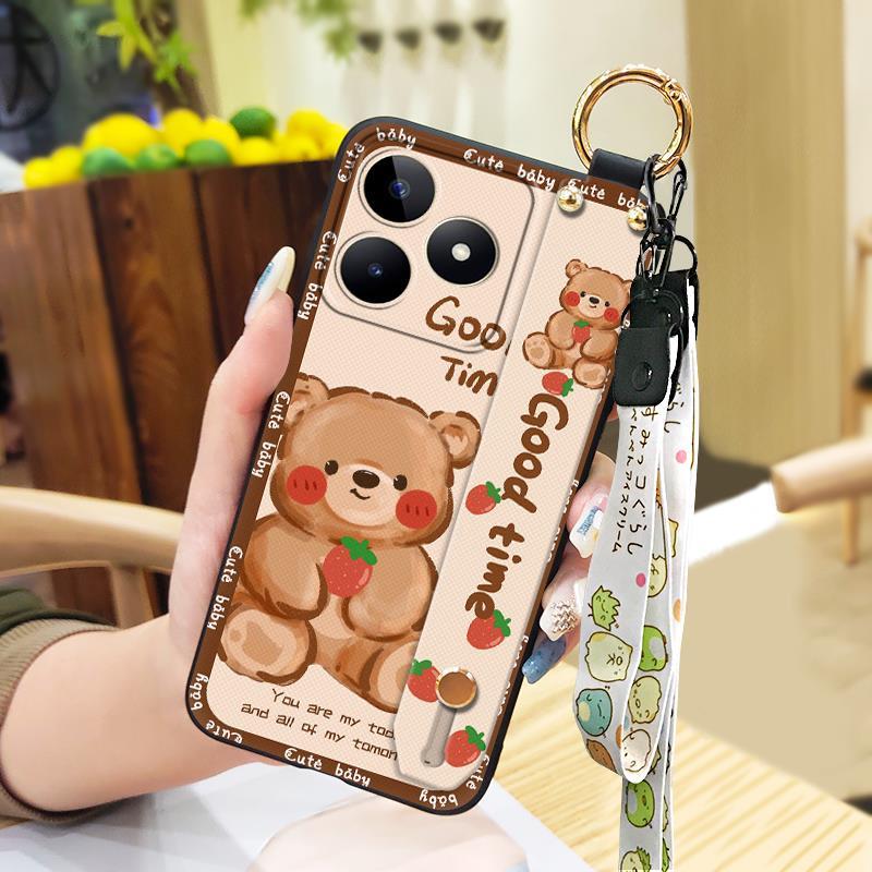 Soft case Anti-knock Phone Case For Realme C53/Narzo N53 Waterproof Wristband Phone Holder Cute Wrist Strap Kickstand
