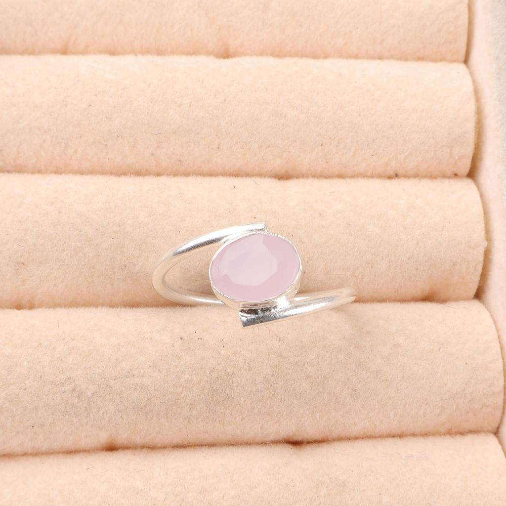 Rose Chalcedony Gemstone 925 Sterling Silver Jewelry Handmade Ring Gift For Wife RR-31-5