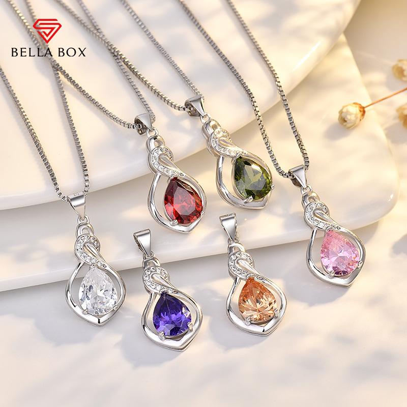BELLA BOX  S925 Sterling Silver Swan Necklace, Colored Gemstone With Micro-inlaid Zircon Pendant, Collarbone Chain, European And American Style