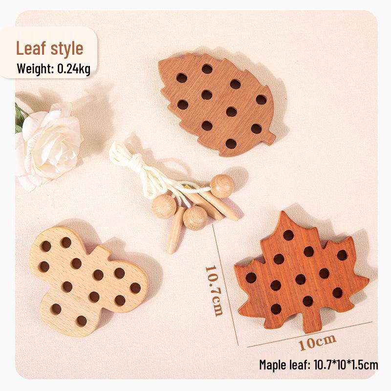 Beech Wood Chewable Stringing Toys for Toddlers - Unpainted Cognitive Puzzle Blocks