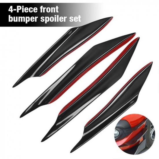 Glossy 4X Black Look Car Bumper Splitter Fin Diffuser Canard Valence Spoiler Lip