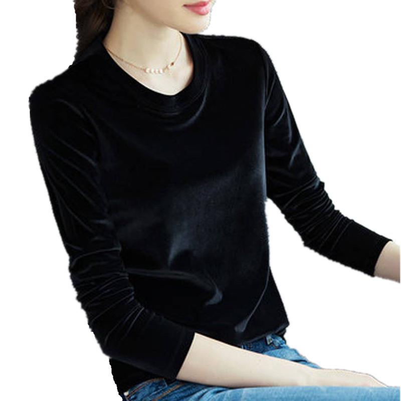 Europees & Amerikaans Goudfluweel Lange Mouw Dames T-shirt, 2025 Lente/Herfst, Koreaanse Stijl, Grote Maten, Losse Warme Top