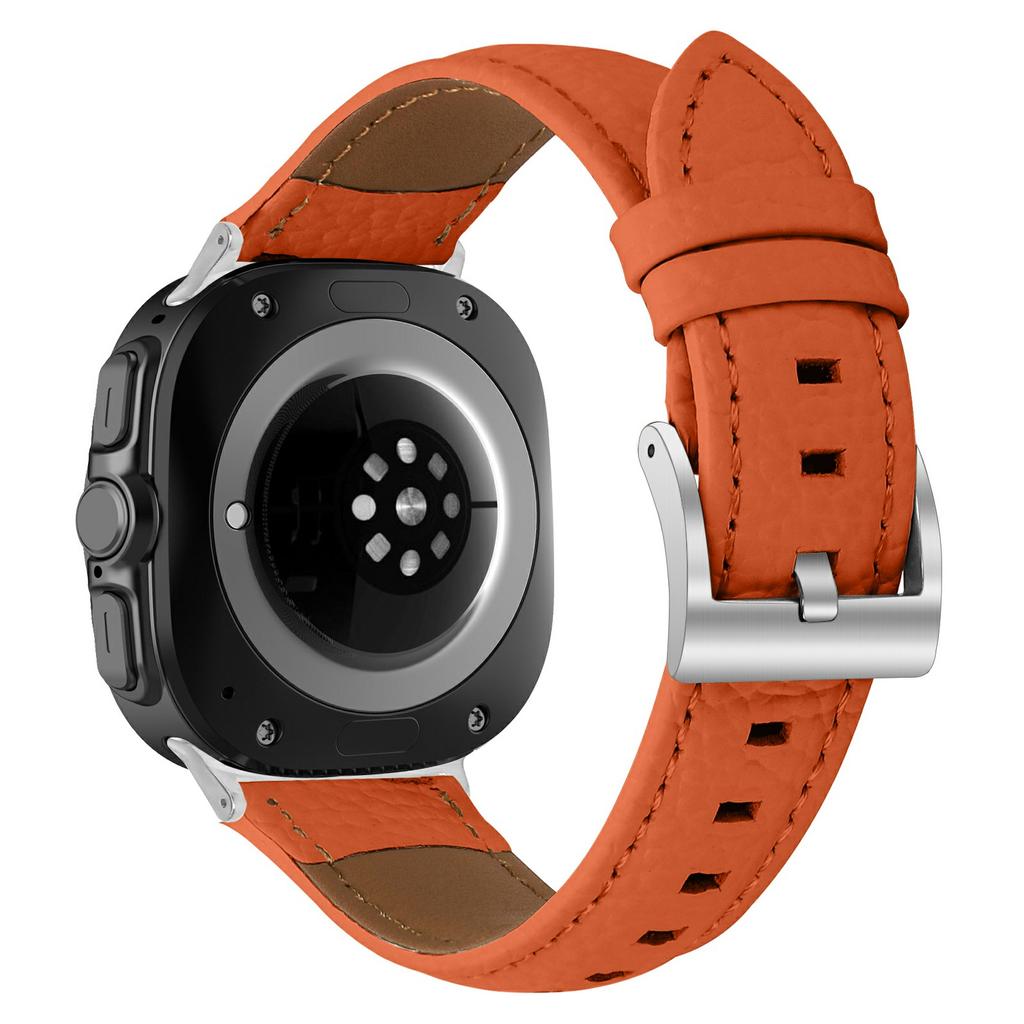 For Samsung Galaxy Watch Ultra (2025) 47mm/Watch Ultra 47mm Litchi Texture Genuine Cow Leather Strap Pointed-End Watch Band with Silver Buckle