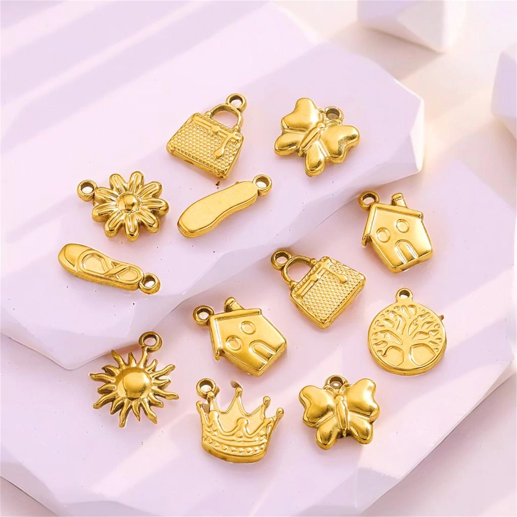 5pcs Sun 304 Stainless Steel Charms Cute Flower Crown Pendant Exquisite Compact Pendant Necklace Jewelry Accessories 14mm X 10mm