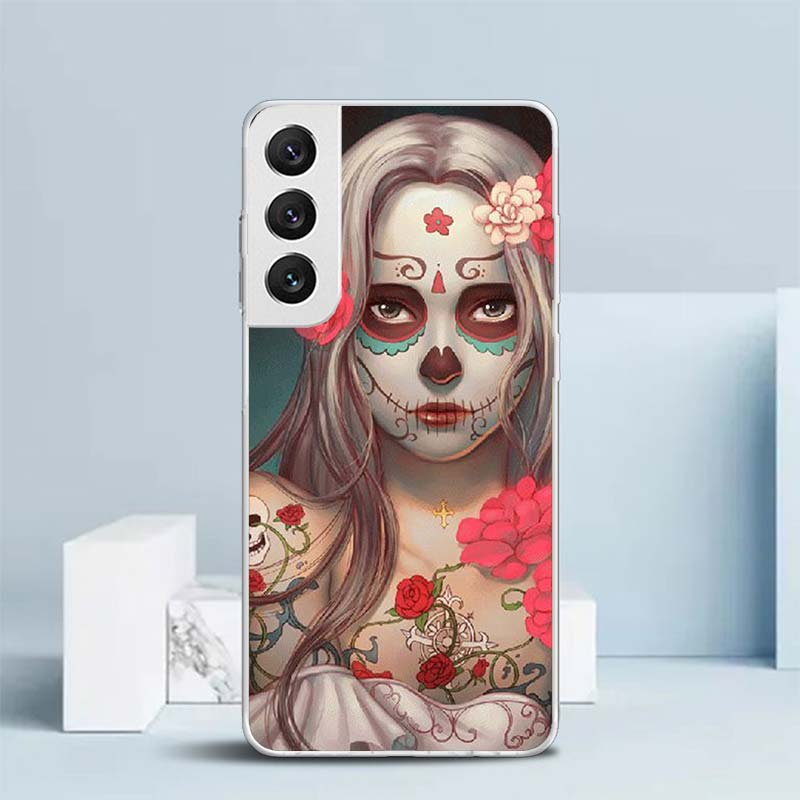 Catrina Beautiful Rose Girl Skull Soft Cover for Samsung Galaxy S25 Edge S26 S24 S23 Ultra Phone Case S22 S21 Plus S20 FE Print