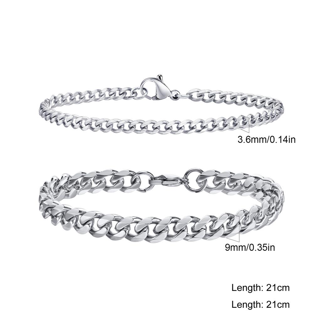 Classic Punk 2pcs Set Stainless Steel Cuban Bracelets for Men Fashion Snake Twist Chain Wristband Hip Hop Stacked Jewelry Gifts