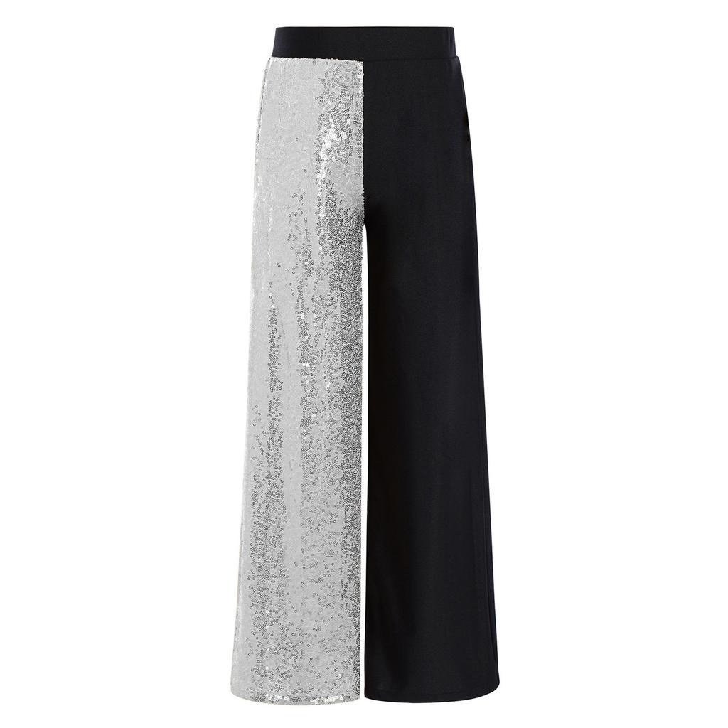 Girls Sequins Patchwork Pants Elastic Waist Color Block Dance Trousers Hip Hop Jazz Outfit