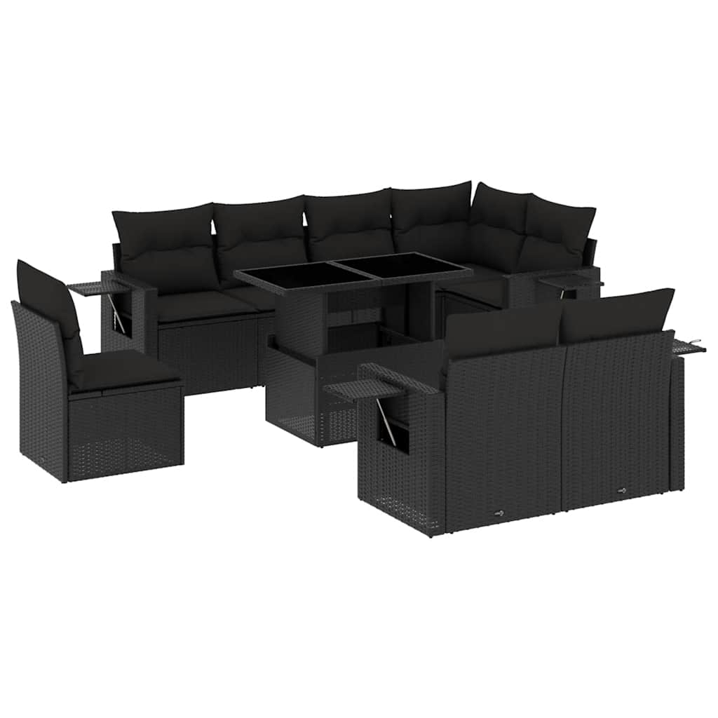 9 piece Garden Sofa Set with Cushions Black PE Rattan