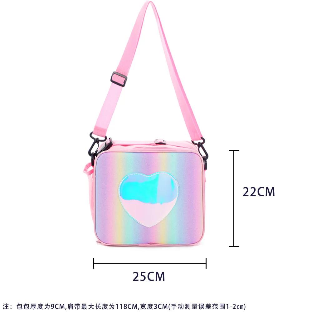 Children Cute Pink Heart Laser Lunch Bag Large Capacity Insulated Student School Office Bento Bag Portable Picnic Food Backpack