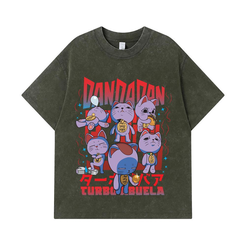 275 GSM Washed T-shirts 100% Cotton Dandadan V30 Turbo Granny Print Unisex Heavy Cotton T Shirt