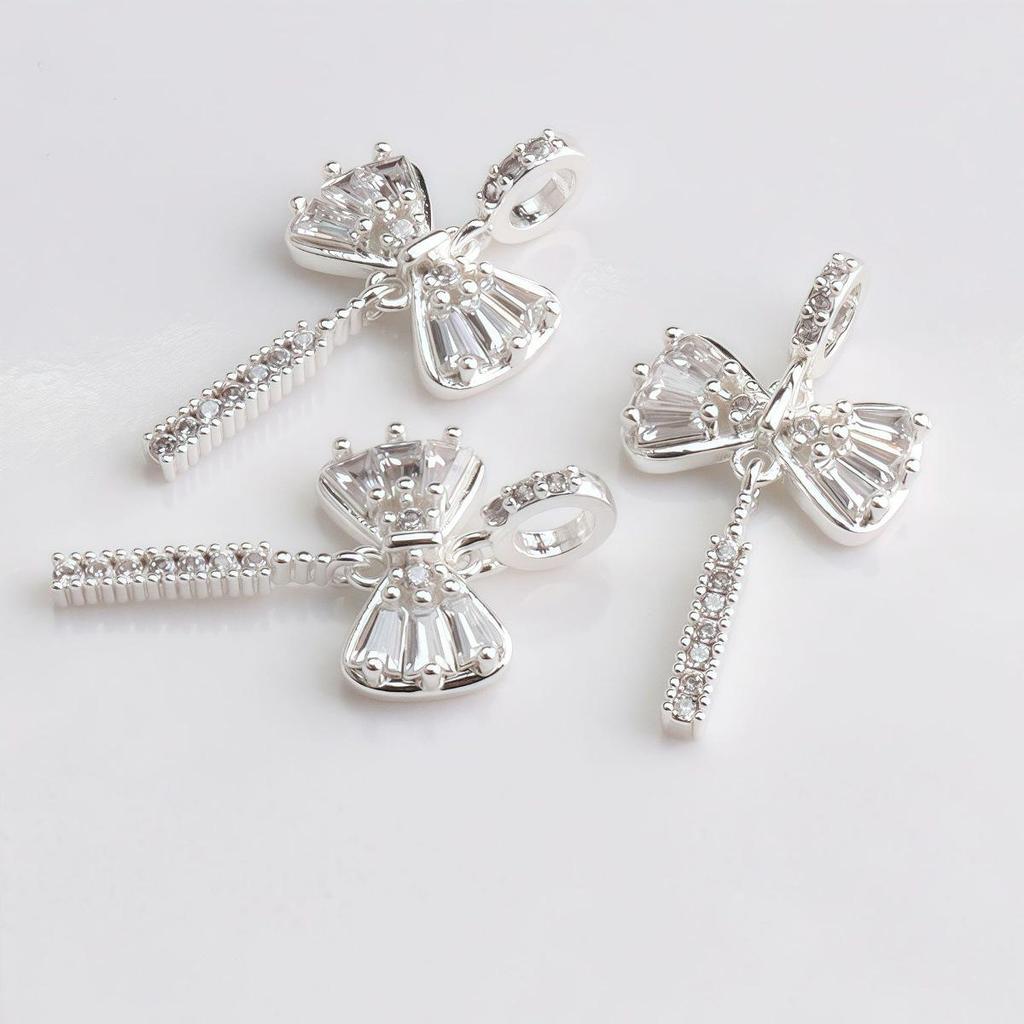 14K Gold Filled Zircon Bow Tassel Pendant Charm for DIY Jewelry