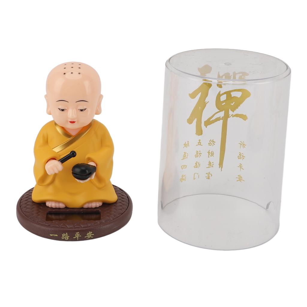 Solar Little Monk Figurine Automatic Head Shaking Decorative Funny Statue Ornament for   Car Dashboard Home