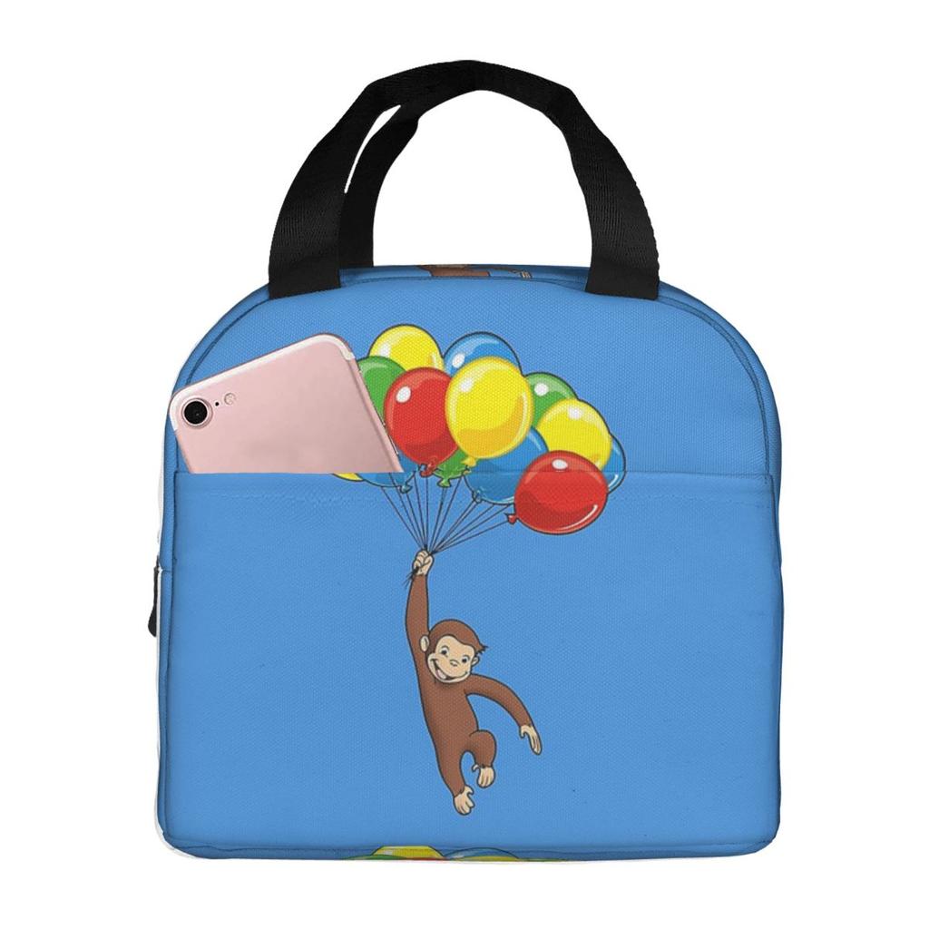 Cartoon Curious George Monkey Anime Insulated Lunch Bag for Women Office Cooler Thermal Food Box Tote Leakproof