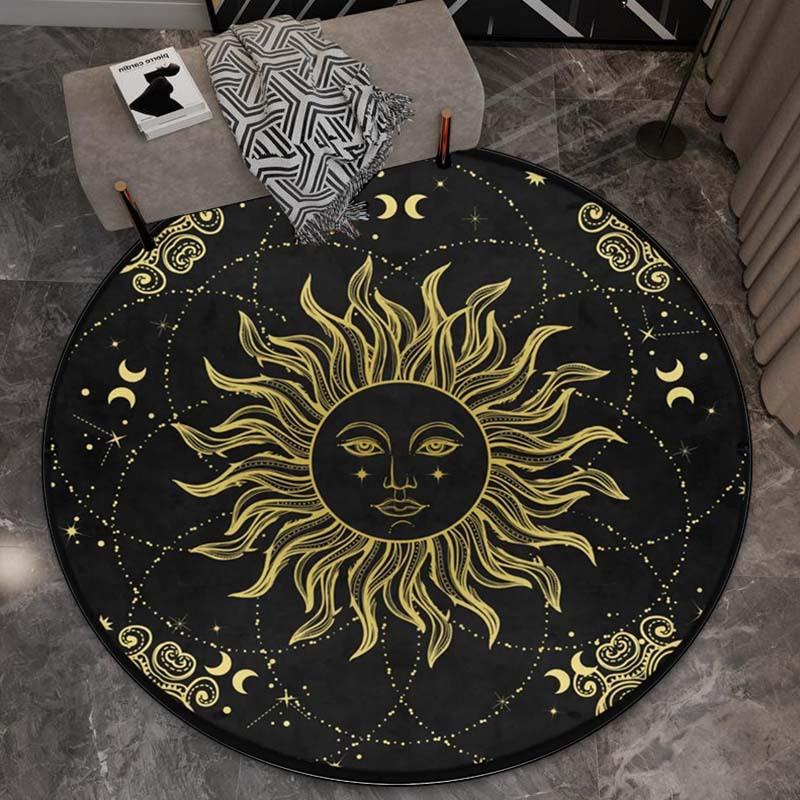 1pc Starry Sun Round Rug - Non-slip Polyester Rug with Gold Constellation Pattern for Living Room, Bedroom, Crystal Velvet