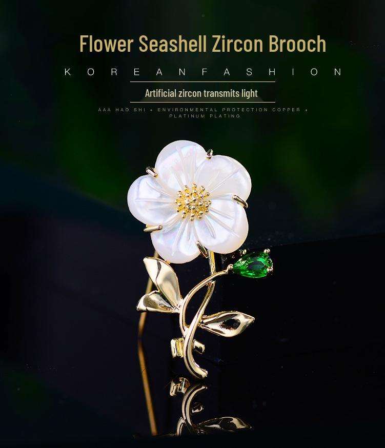 Elegant Seashell Flower Brooch - Japanese & Korean Style Clothing Pin Accessory