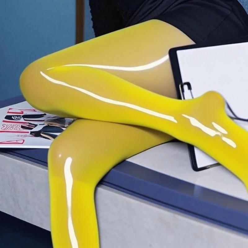 Sexy Glänzende Zarte Strumpfhosen Für Damen Frühling Herbst Sommer Hoher Ölgehalt Glänzende Pferdeöl Strümpfe Übergröße Strumpfhosen Socken Weight 40-80kg yellow