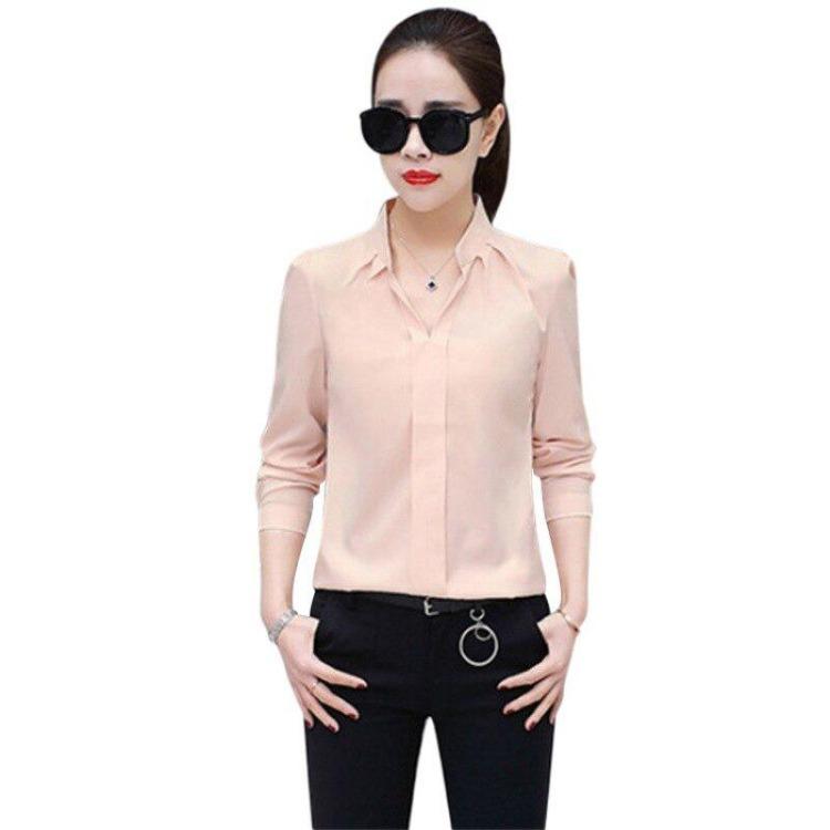 Elegant Sexy Women's White Chiffon Blouse Long Sleeve V Neck Office Shirt Summer Female Top