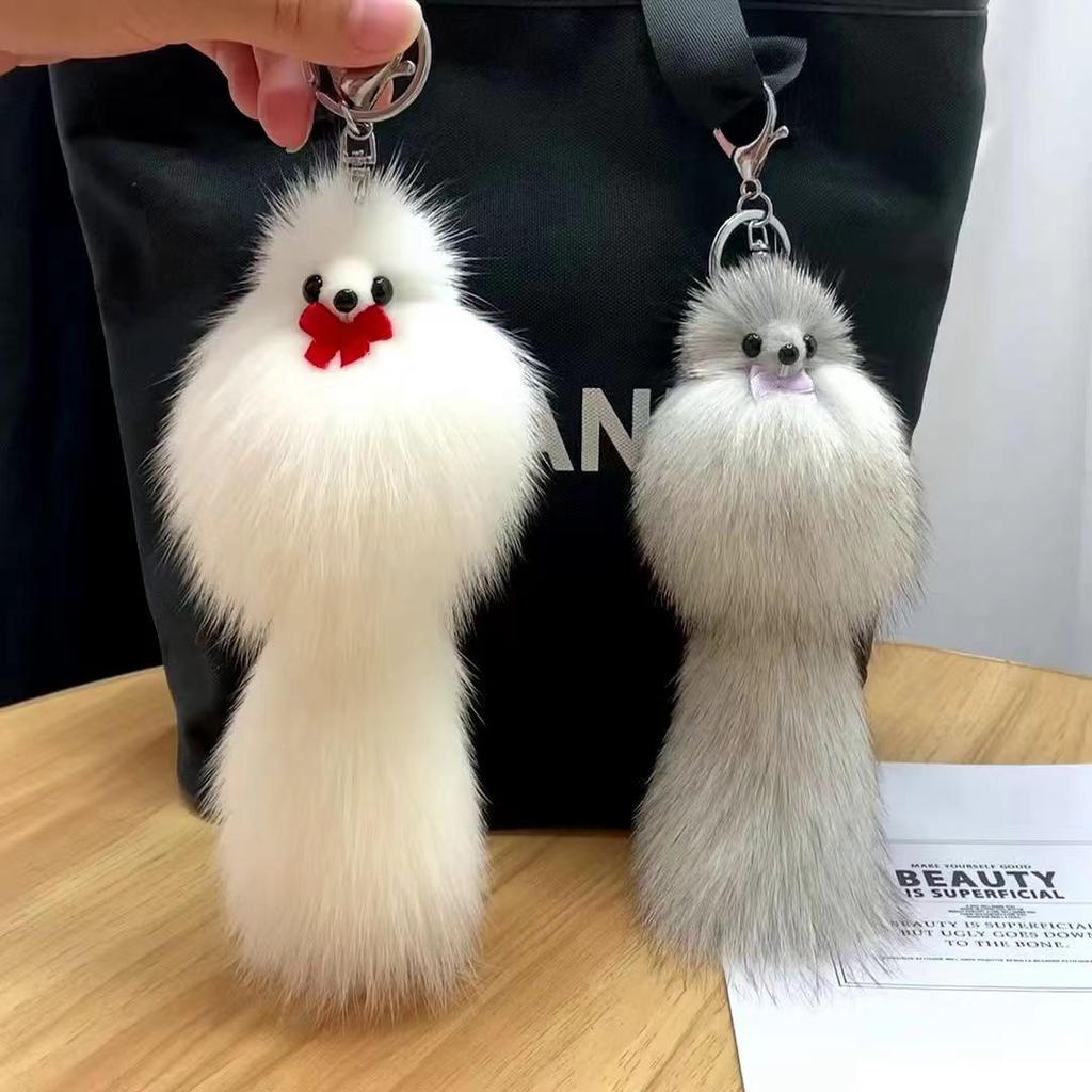Cute Fox Car Keychain Pendant Plush Fur Doll Bag Hanging Decoration Gift