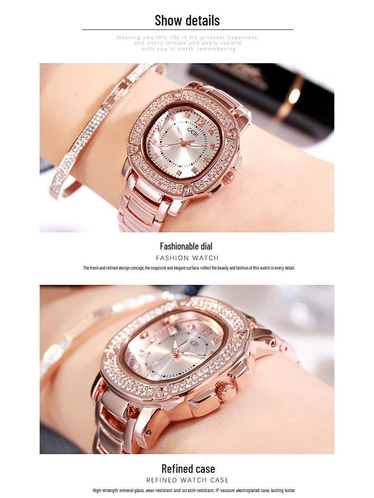 Gedi Women's Star-Patterned Luxury Alloy Watch with Steel Band