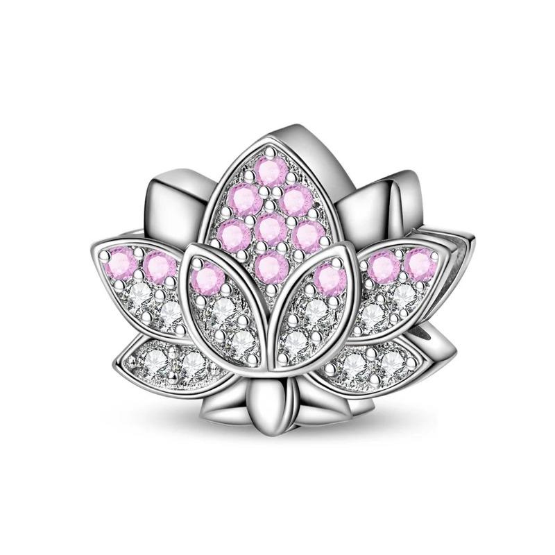 Copper Full Diamond Charms Colorful Heart Blooming Rose Round Beads Pendant Fit Original Bracelets Necklace Jewelry