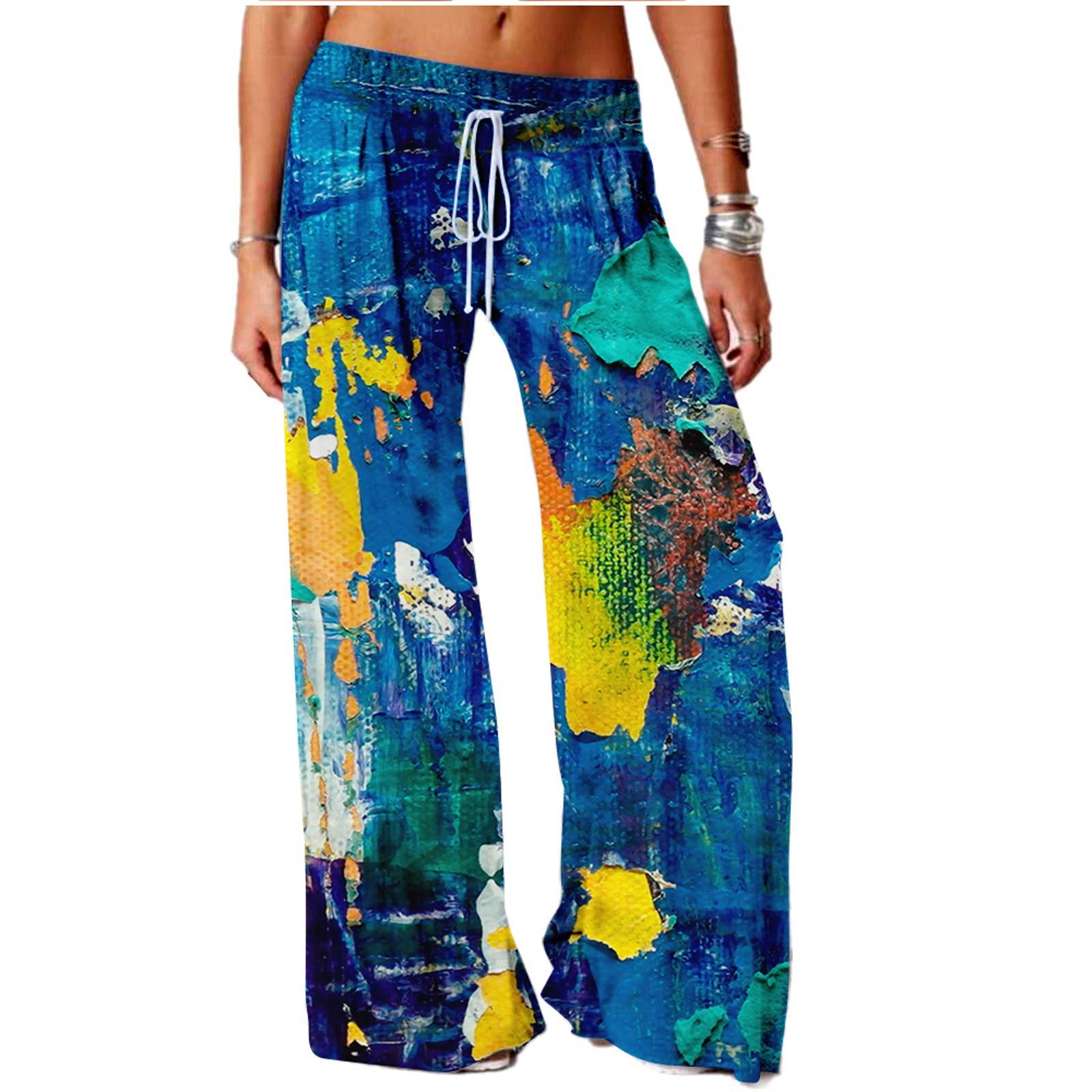 Fashion Women s Casual Fashion Printed Loose Comfortable Yoga Wide Leg Pants S синий