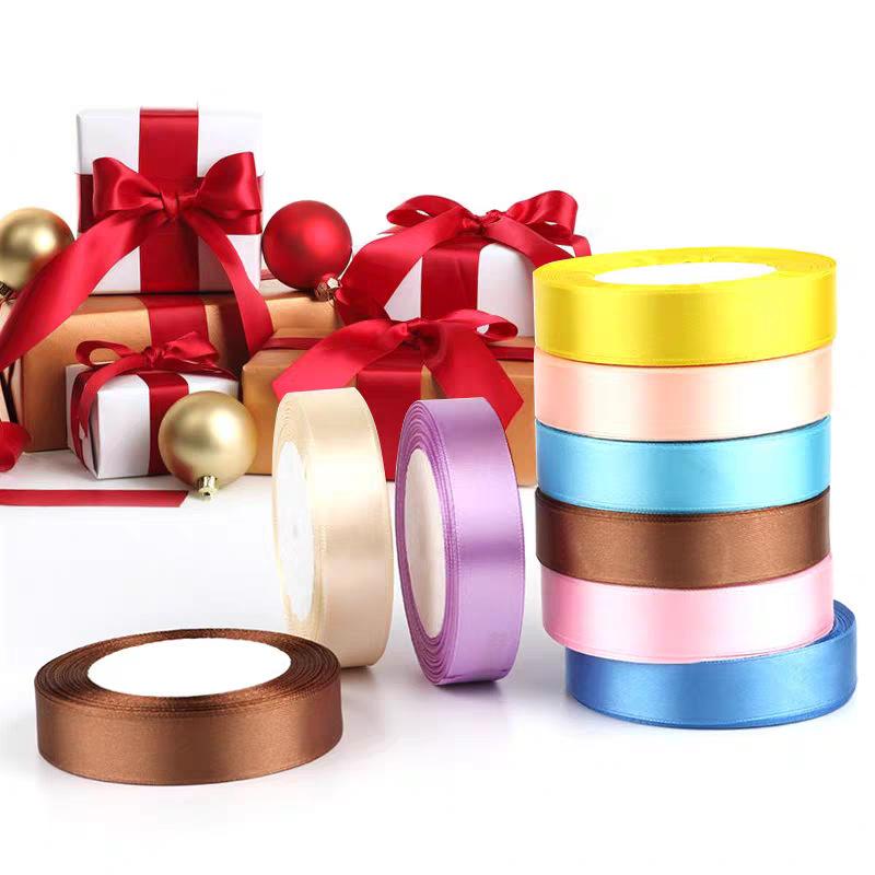 25 Yds/Rotolo 2,5 cm Nastro di Raso di Seta Materiali per Artigianato Fatto a Mano Festa di Natale DIY Avvolgimento Scatola Regalo Festa Matrimonio Decorativo