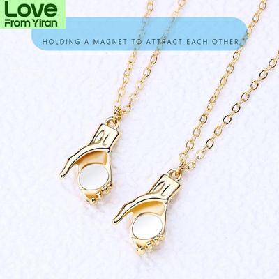 2pcs Hold Hands Magnetic Couple Necklace Lovers Hand In Hand Pendant Necklace For Women Men Fashion Jewelry Gift  Trend
