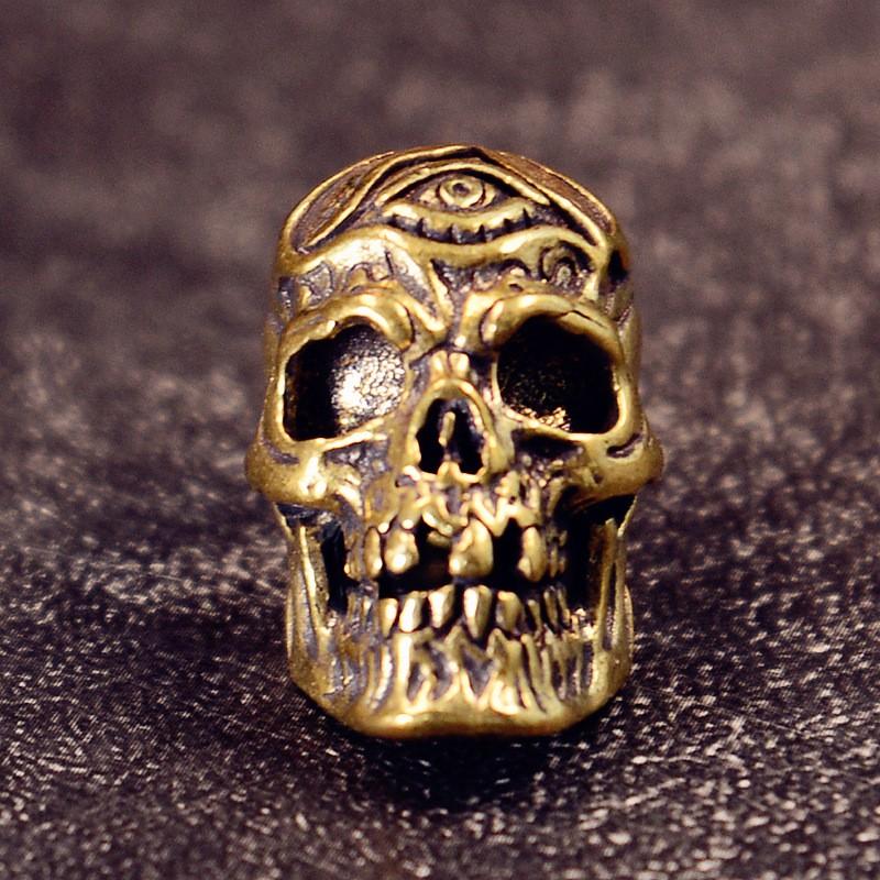 Brass Three-Eye Skull Pendant EDC Gear Keychain Paracord Accessory DIY Survival Tool Charm Brass