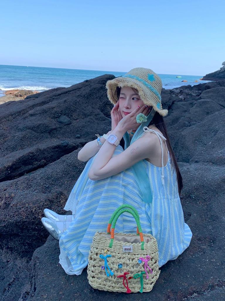 Seaside Vacation Striped Suspender Dress Children 2026 Summer New French Temperament Loose Small Long Dress