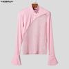 INCERUN Men Mockneck Long Sleeve Webbing Patchwork Fitted Casual Undershirts T-shirts