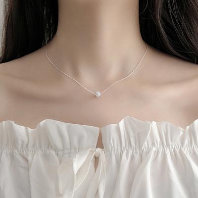 S999 Pure Silver Ball Rhinestone Necklace for Women Light Luxury Minority Design All-Match Summer Clavicle Chain Simple