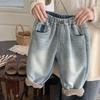 Kinder Winter Verdickte Warme Hosen Fleece Jeans Jungen Mädchen Plüsch Samt Denim Hosen