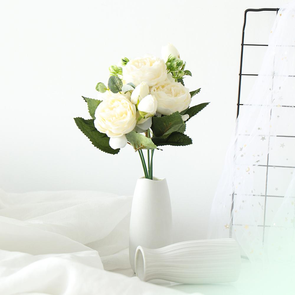 30cm 9 head Vase Vintage Wedding Party Decoration Artificial Flowers Silk Peony Rose bouquet