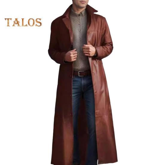 

Мужская длинная куртка из искусственной кожи с лацканами и длинными рукавами, однотонная ветровка, водонепроницаемая ветрозащитная куртка 3XL темно-коричневого