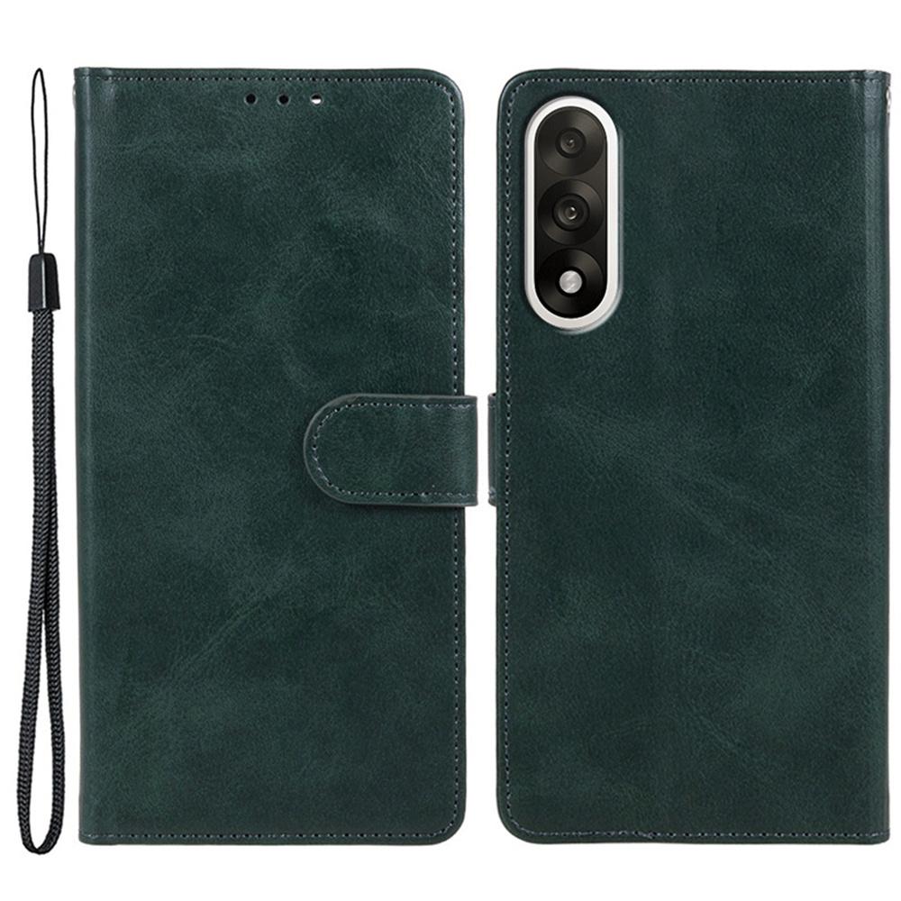 

For OnePlus Ace 5 Ultra 5G/Nord 5 5G Case Calf Texture PU Leather Wallet Phone Cover with Wrist Strap Midnight Green