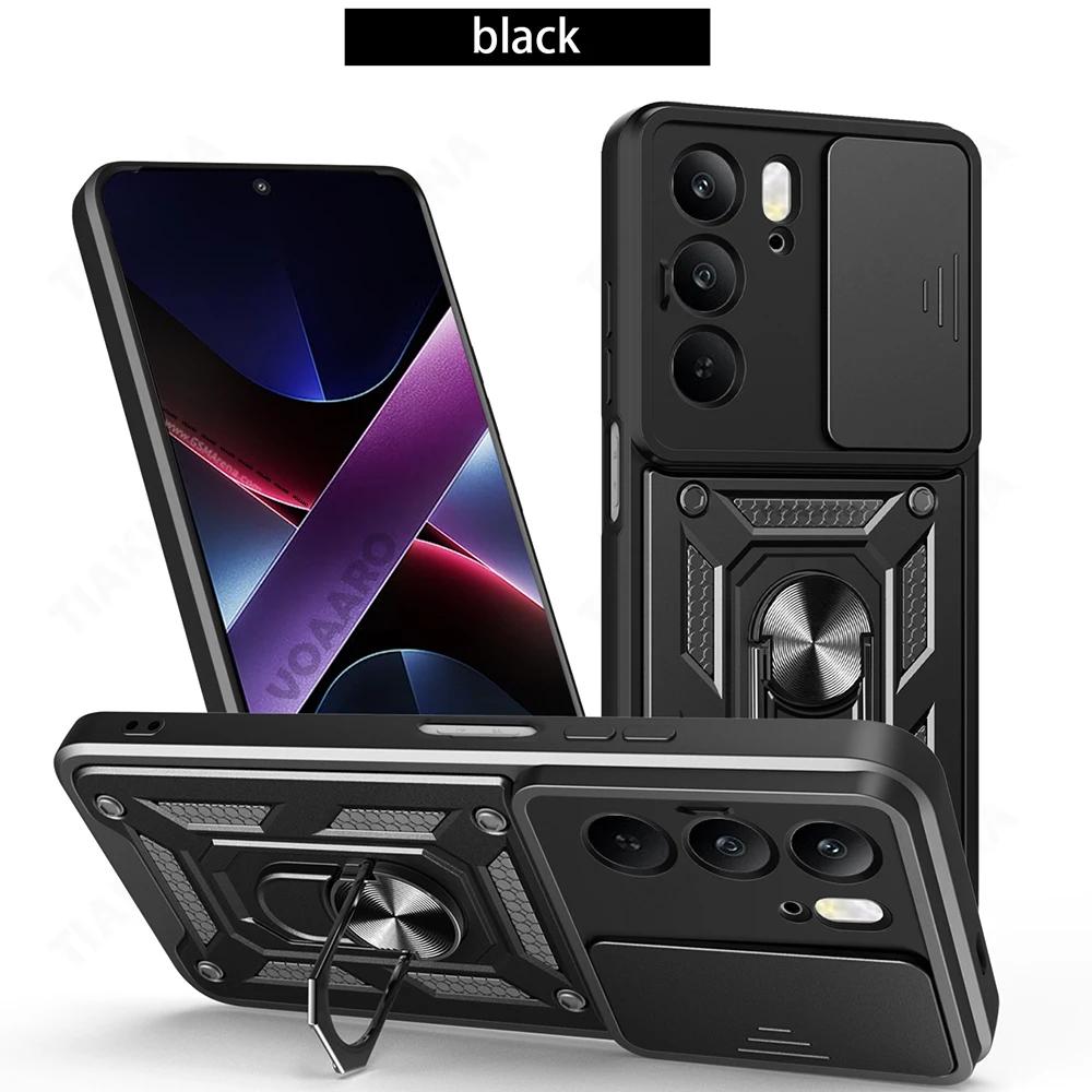 

Armor Case for Oppo A5 Pro Reno 13 12 11 Pro 5G Realme 13 Pro P lus 12F 5G C65 C67 4G Case Magnetic Ring Stand Slide Lens Cover OPPO RENO 11 5G срібний