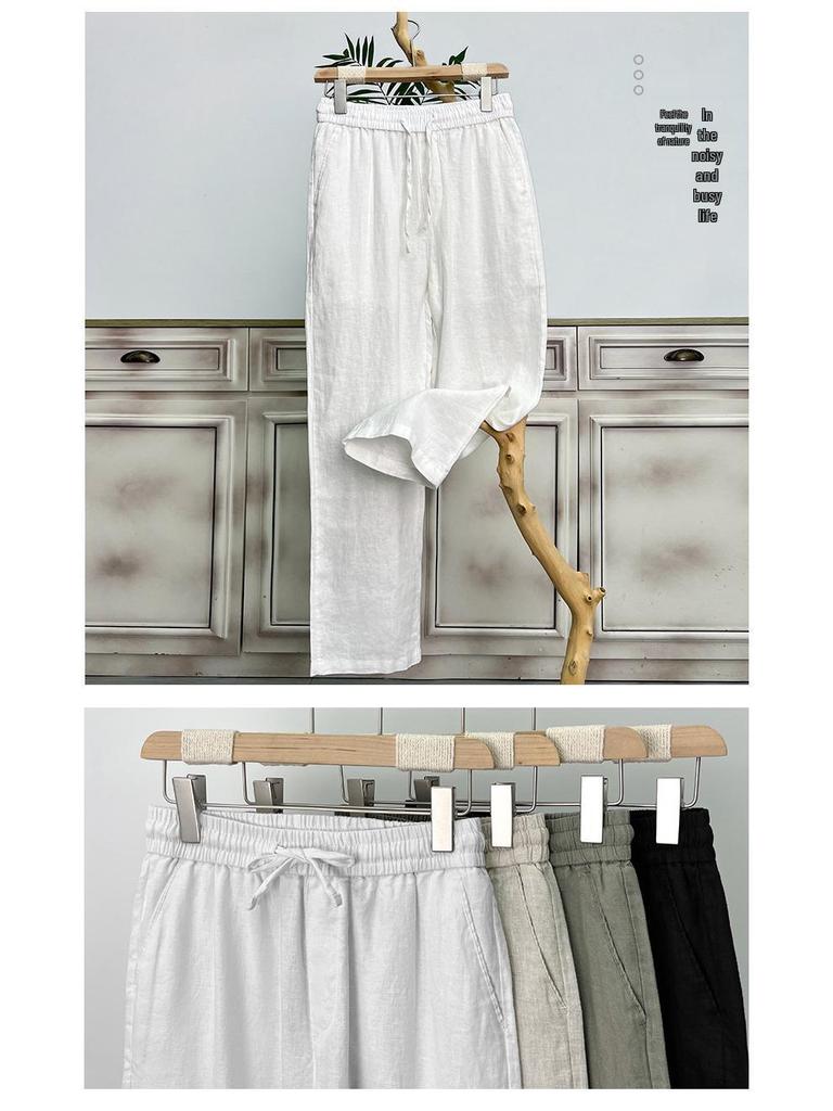 Men's Pure Linen Summer Trousers - Loose Fit, Straight Wide-Leg Casual Pants