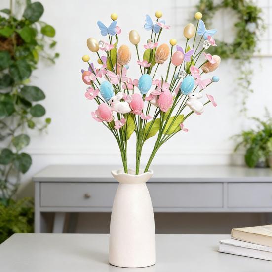 Easter Artificial Flowers Easter Colorful Egg Decoration DIY Party Bouquet with Rabbit Egg Charms Spring Home Table Centerpiece