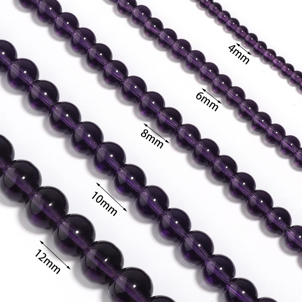 1 Strand 4/6/8/10/12mm Purple Glass Beads Round Smooth Loose Spacer Beads For Jewelry Making DIY Bracelets Necklace Accessories