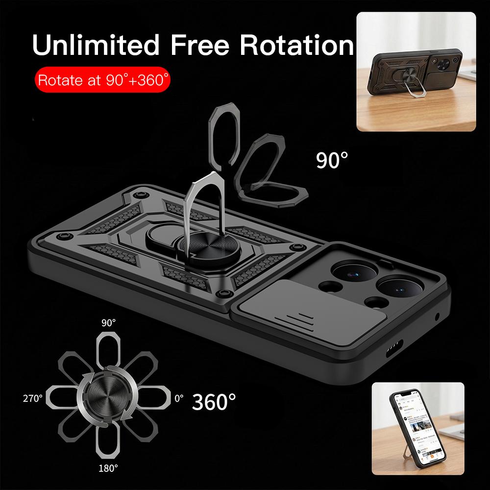 KEYSION Shockproof Armor Case for Xiaomi POCO X8 Pro Max Slide Camera Lens Protection Ring Stand Phone Cover for POCO X8 Pro Max